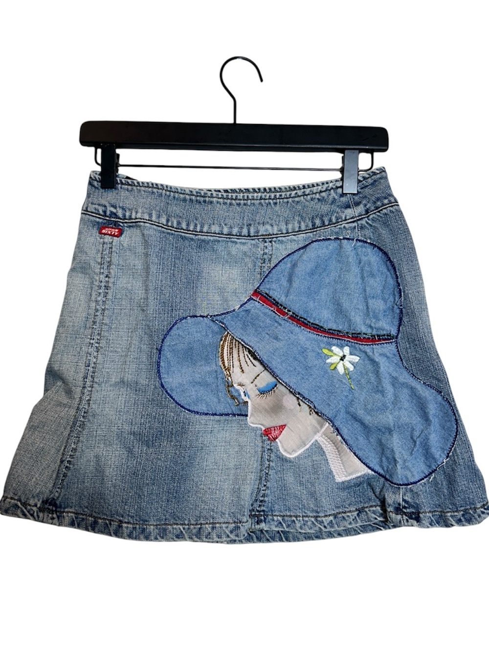 Miss Sixty Denim Mini Skirt with Blue Hat Appliqué